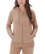 Bluzy damskie - M17 Damska bluza Recycled Plain Zip Up Longline Bluza z kapturem Casual Soft Hooded Bluza Top Długi Rękaw Bluza damska, Brązowy, S - miniaturka - grafika 1