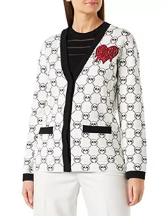 Pinko Damski kardigan TECNEZIO TUBICO JACQU Henley, Z6R_Mult.Bianco/Nero/Rosso, L, Z6r_mult.bianco/Nero/Rosso, L - Swetry damskie - miniaturka - grafika 1