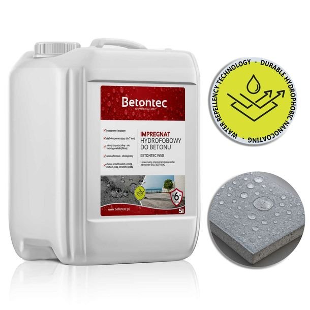 BETONTEC W50 Preparat Impregnat hydrofobowy do betonu 5L=40m² chroni 6lat