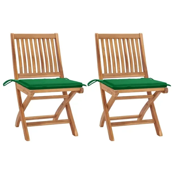 Zestaw 2 składanych krzeseł ogrodowych z poduszkami, teak, zielony, 46,5x