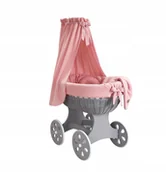 Pościel dla dzieci - Wiklinowy kosz Mojżesza Sara szary z pościelą muślinową różową. - miniaturka - grafika 1