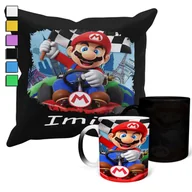Gadżety dla niej i dla niego - Zestaw Kubek Magiczny + Poszewka Z Poduszką- Super Mario Gry Prezent + Imię - miniaturka - grafika 1