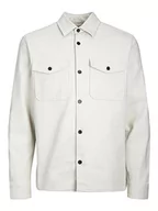 Koszule męskie - JACK & JONES Męska koszula Jprroy Solid Overshirt L/S Sn na czas wolny, biały melanż/Fit: comfort fit, S - miniaturka - grafika 1