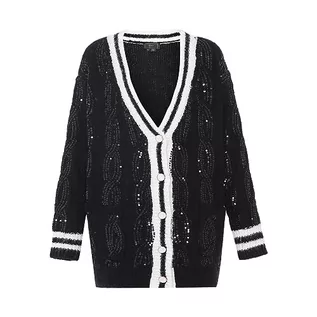 Swetry damskie - faina Damska średniej długości cekiny zdobienie temperament kolor pasujący kardigan czarny rozmiar XL/XXL, czarny, XL - grafika 1