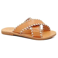 Paski - 38 Beżowy Biały Emmanuela Grecka Skórzana Haftowane Płaskie Sandały, Wysokiej Jakości Handmade Slajd na X Pasek Buty Letnie dla kobiet, Sandals Slow Sandals Z Otwartymi Palecami - miniaturka - grafika 1
