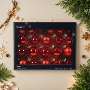 Zestaw bombek szklanych 5 / 6 / 7 cm 21 sztuk czerwony - Bombki - miniaturka - grafika 1