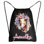 Plecaki worki - Worek Szkolny Na Buty Workoplecak Na WF Do Przedszkola Z Koniem Koń +IMIĘ 6 - miniaturka - grafika 1