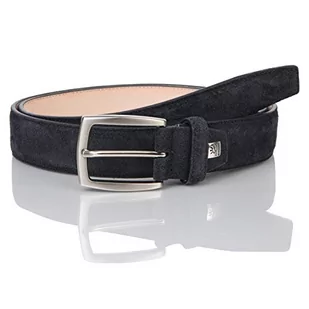 LINDENMANN Pasek męski skórzany pasek ze skóry welurowej, szerokość 35 mm, możliwość skrócenia, pasek, pasek skórzany, pasek welurowy, granatowy, niebieski morski, L - Paski - miniaturka - grafika 1