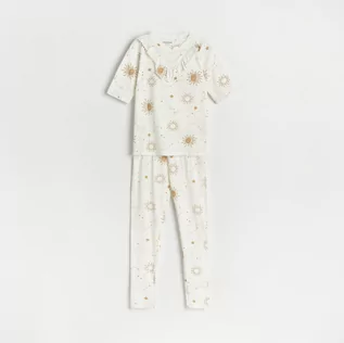 Piżamy damskie - Reserved - Dwuczęściowa piżama z nadrukiem - Kremowy - grafika 1
