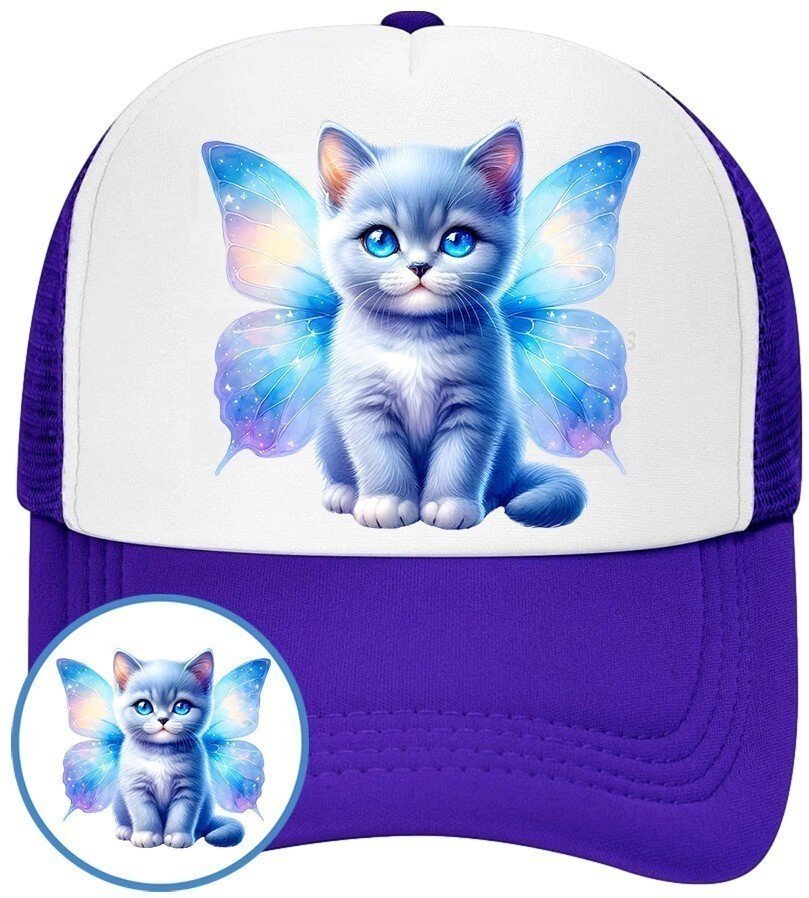 Czapka z Daszkiem Koty Kotek Kotki Niebieska z Nadrukiem Siatka Bejsbolówka