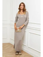 Sukienki - So Cachemire Sukienka dzianinowa "Abalone" w kolorze szarobrązowym - miniaturka - grafika 1