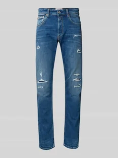 Jeansy o kroju straight fit z przetarciami model ‘GROVER’ - Spodnie męskie - miniaturka - grafika 1