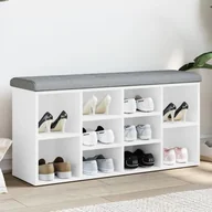 Szafki na buty - Ławka na buty biała 102x32x50 cm Materiał drewnopochodny - miniaturka - grafika 1
