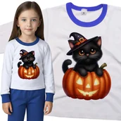 Piżamy dla dziewczynek - Piżama dziecięca Czarny Kotek Czarodziej W Dyni Halloween 86/92 - VoloDonum - miniaturka - grafika 1