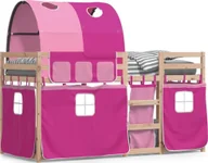 Łóżka dla dzieci i młodzieży - Łóżko piętrowe z zasłonkami, różowe, 90x190 cm, drewno sosnowe - miniaturka - grafika 1