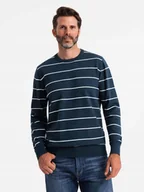 Swetry męskie - Męski casualowy sweter w poziome paski granatowy V1 OM-SWSW-0143 XL - miniaturka - grafika 1