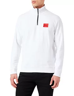 HUGO Męska bluza Durty z bawełny i frotte z czerwoną etykietą logo, Biały 100, S - Bluzy męskie - miniaturka - grafika 1