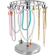 Biżuteria - akcesoria - Srebrny metalowy obrotowy stojak na biżuterię (23 haki) – wys. 34,8 x szer. 20,5 cm – naszyjniki, bransoletki, kolczyki - miniaturka - grafika 1