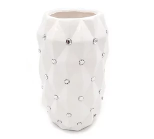 Wazon ceramiczny z kryształkami glamour biały okrągły pikowany 25 cm - Wazony i flakony - miniaturka - grafika 1