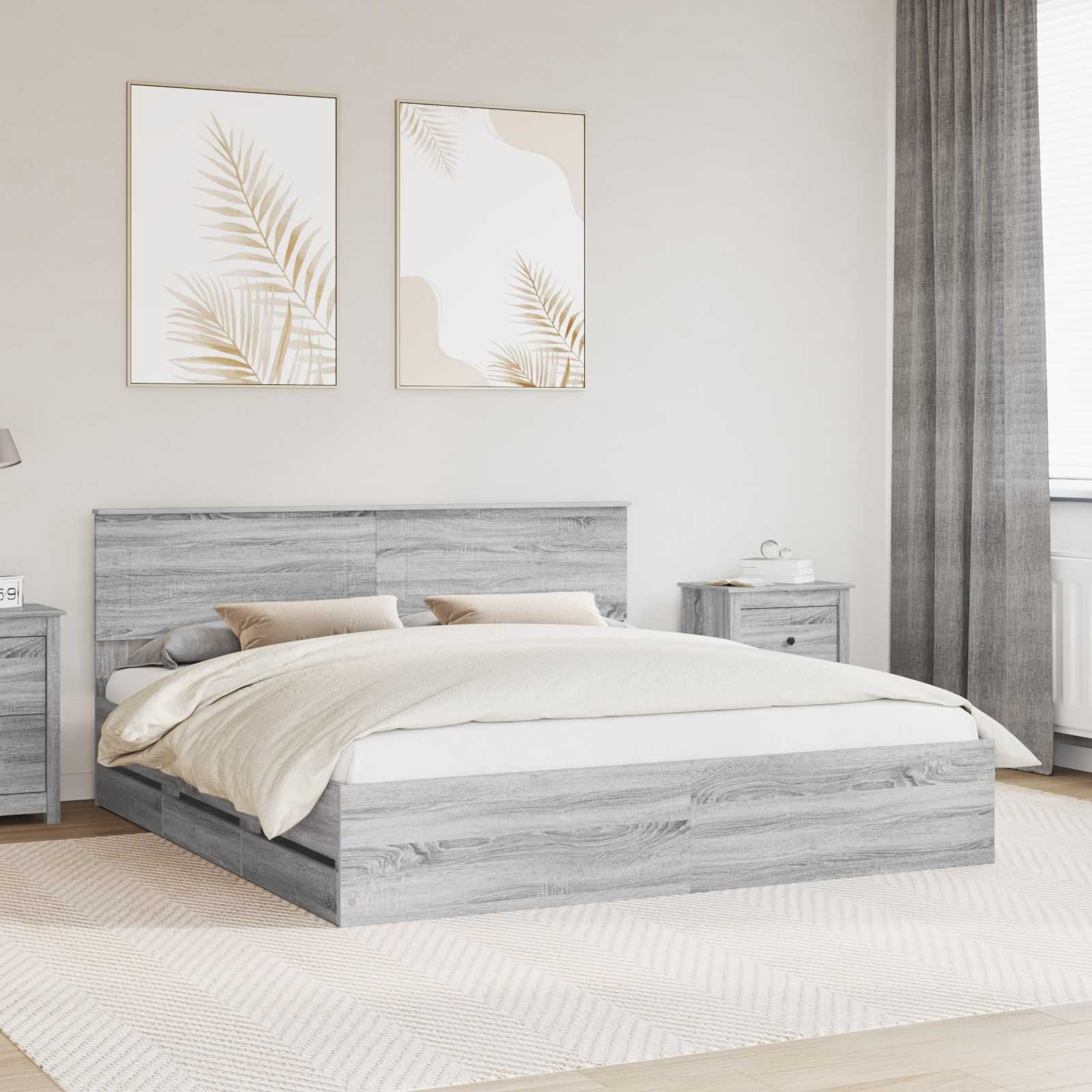 vidaXL Ramka łóżka Szary Sonoma 200 x 200 cm Drewno inżynieryjne
