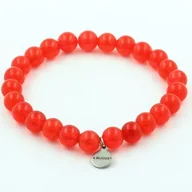 Bransoletki - Kamienie i minerały. Bransoletka z czerwonych koralików chalcedonu o średnicy 8 mm. Wyprodukowano we Francji. Możliwość dostosowania rozmiaru. - miniaturka - grafika 1