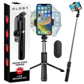 Selfie stick - Kijek Selfie Stick Alogy uchwyt do telefonu zdjęć statyw Tripod 103 cm + Pilot Bluetooth Czarny - miniaturka - grafika 1