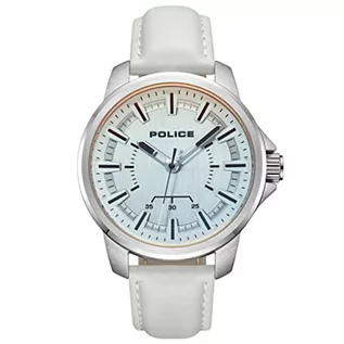 Paski - Police Męski analogowy zegarek kwarcowy ze skórzanym paskiem PEWJA0004803, srebrny, biały, Pasek - grafika 1