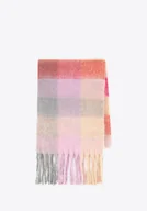 Apaszki i szaliki damskie - Damski szalik w wielokolorową kratkę różowo - beżowy - miniaturka - grafika 1