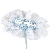 Akcesoria do bielizny - Mopec podwiązka z białą końcówką i satynową wstążką w kolorze niebieskim, 3-częściowy pakiet, tkanina, 3.00x18.00x8.00 cm - miniaturka - grafika 1