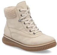 Botki damskie - Botki damskie Rieker 74200-62 ocieplane kożuszkiem zimowe beżowe-40 - miniaturka - grafika 1