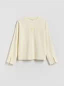 Bluzki dla dziewczynek - Reserved - Koszulka z haftem - kremowy - miniaturka - grafika 1