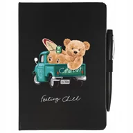 Zeszyty szkolne - NOTES CZARNY A5 W LINIE DŁUGOPIS SAMOCHODY Wzory - miniaturka - grafika 1
