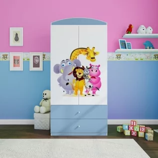 Szafy i szafki dla dzieci - Szafa dwudrzwiowa, do pokoju dziecka, babydreams, 90 cm, zoo, niebieska - grafika 1