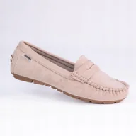 Mokasyny damskie - Mokasyny damskie GOODIN GD-FL196 skóra naturalna zamsz lekkie beż 36 - miniaturka - grafika 1