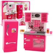 Zabawki AGD - Zestaw Kuchnia Dla Lalek Lodówka Piekarnik Akcesoria Różowe - miniaturka - grafika 1