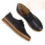 Półbuty damskie - Półbuty damskie skórzane na platformie granatowe Helios 380 niebieskie - miniaturka - grafika 1