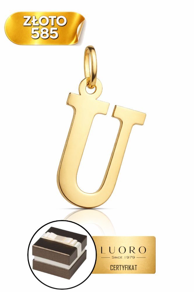 ZAWIESZKA ZŁOTA 585 14K LITERKA U DUŻA ŻÓŁTE ZŁOTO 24 MM ELEGANCKA