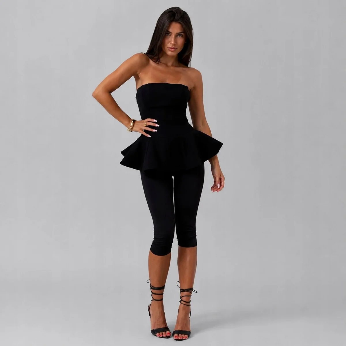 [r. 34] Gorset damski EMO top z baskinką elegancki czarny