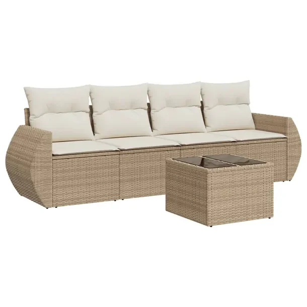 Zestaw Wypoczynkowy z Rattanu PE, Beżowy, Sofa 250x62x69 cm, Stół 55x55x