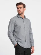 Koszule męskie - Koszula męska z kieszenią REGULAR FIT - szary melanż V3 OM-SHCS-0148 - Ombre Clothing - miniaturka - grafika 1