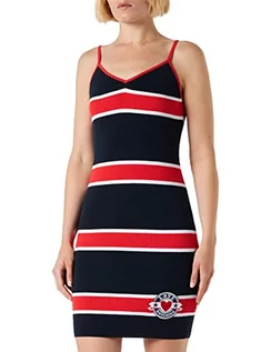 Sukienki - Love Moschino Damska sukienka Slim Fit Tank Striped Cotton Blend Rib, Blue White Red, 38 - grafika 1