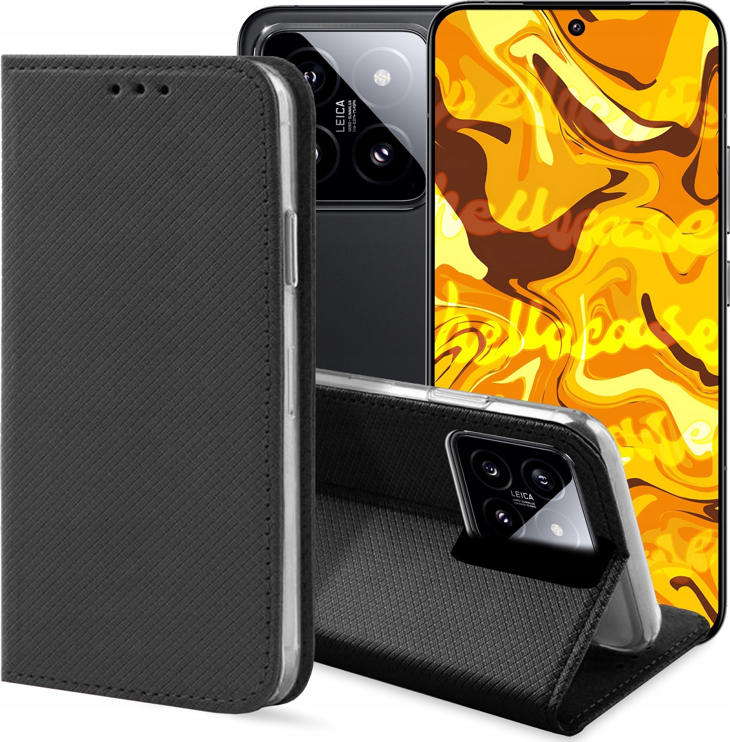 Hello Case ETUI Z KLAPKĄ DO XIAOMI 14 CZARNE ZAMYKANE MAGNETYCZNE KABURA FUTERAŁ FLIP