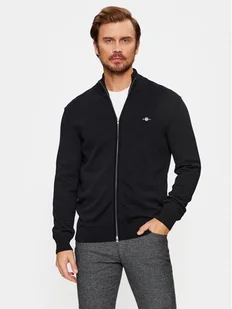 Gant Kardigan Casual Cotton Zip 8030164 Czarny Regular Fit - Swetry męskie - miniaturka - grafika 1