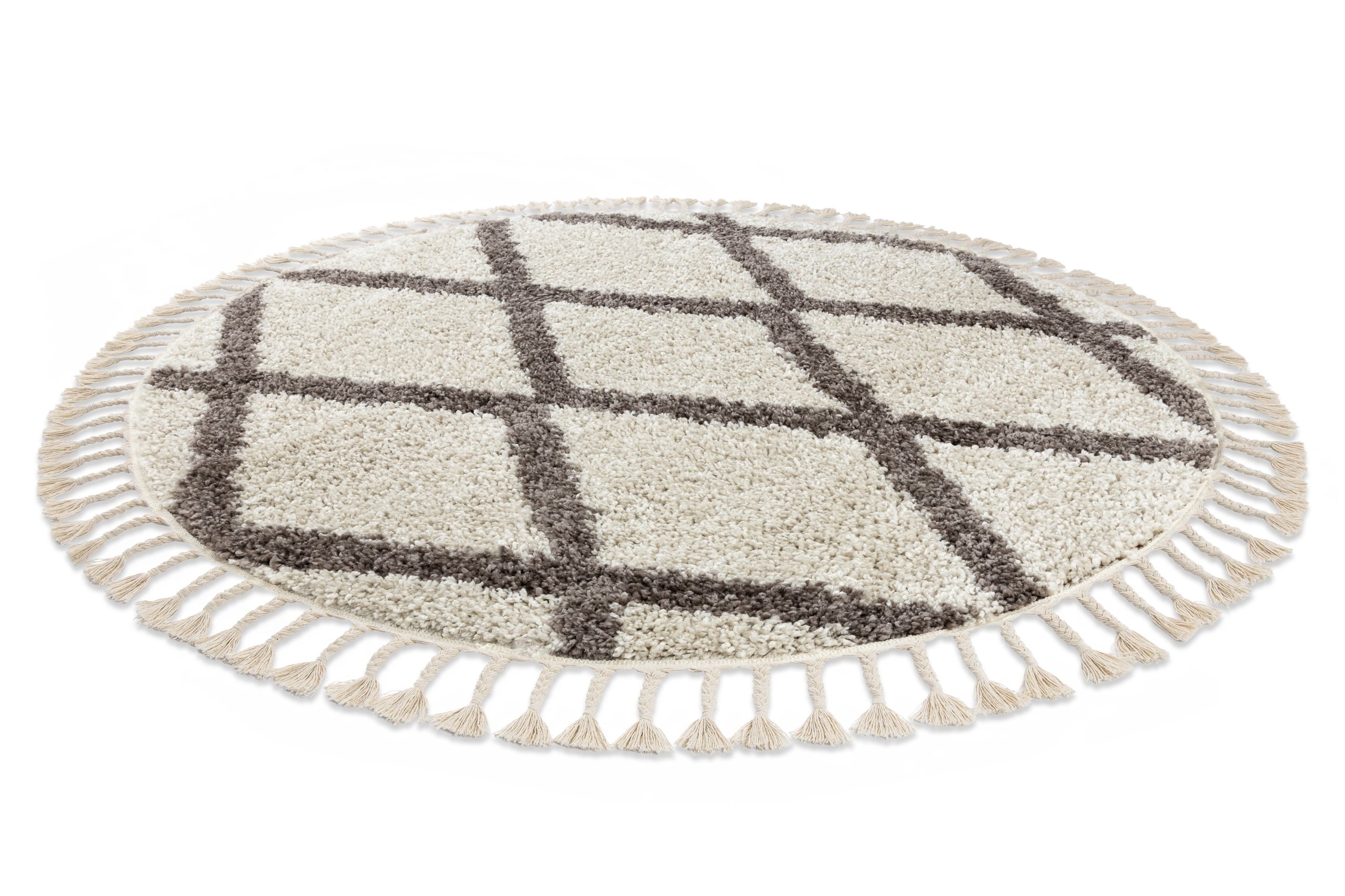 Dywan BERBER TROIK koło krem Frędzle berberyjski marokański shaggy beżowy koło 160 cm