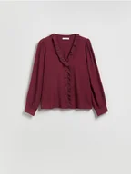 Koszule damskie - Reserved - Koszula z ozdobną falbanką - bordowy - miniaturka - grafika 1