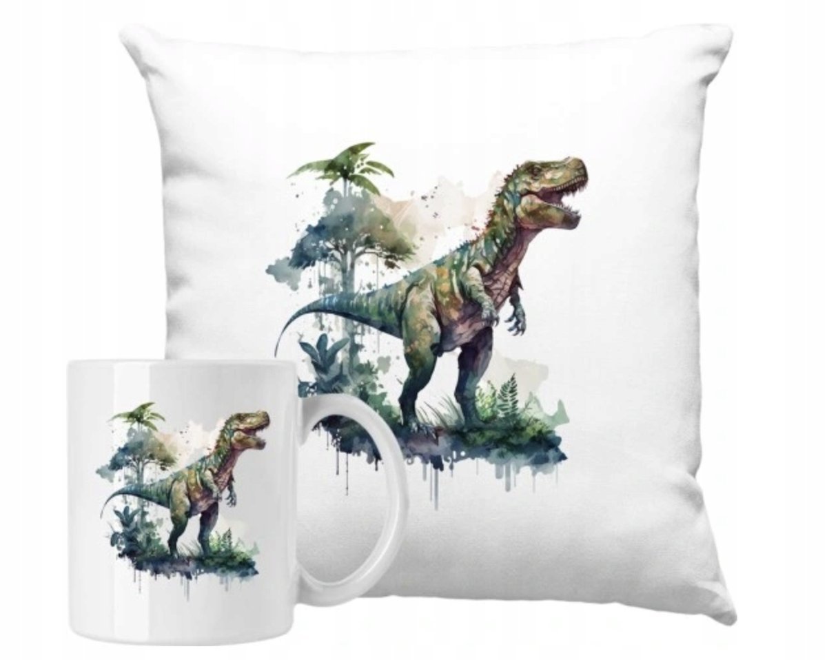 ZESTAW PODUSZKA + KUBEK Prezent DINOZAURY T-REX Z DINOZAURAMI + IMIĘ 41