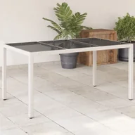 Stoły ogrodowe - vidaXL Stół ogrodowy ze szklanym blatem, biały, 150x90x75 cm rattan PE - miniaturka - grafika 1