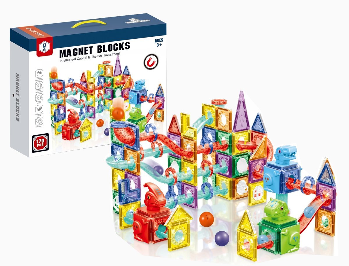 KLOCKI MAGNETYCZNE 170el 3D TOR KULKOWY KONSTRUKCYJNY ZJEŻDŻALNIA 129A