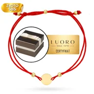 Bransoletki - BRANSOLETKA ZŁOTA 585 14K KÓŁKO KULKI CZERWONY SZNUREK REGULOWANA 20 CM - miniaturka - grafika 1