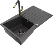 Zlewozmywaki z baterią - Mexen Cesar zlewozmywak granitowy 1-komorowy z ociekaczem i baterią kuchenną Flora, czarny nakrapiany - 6514-76-670401-57-B - miniaturka - grafika 1